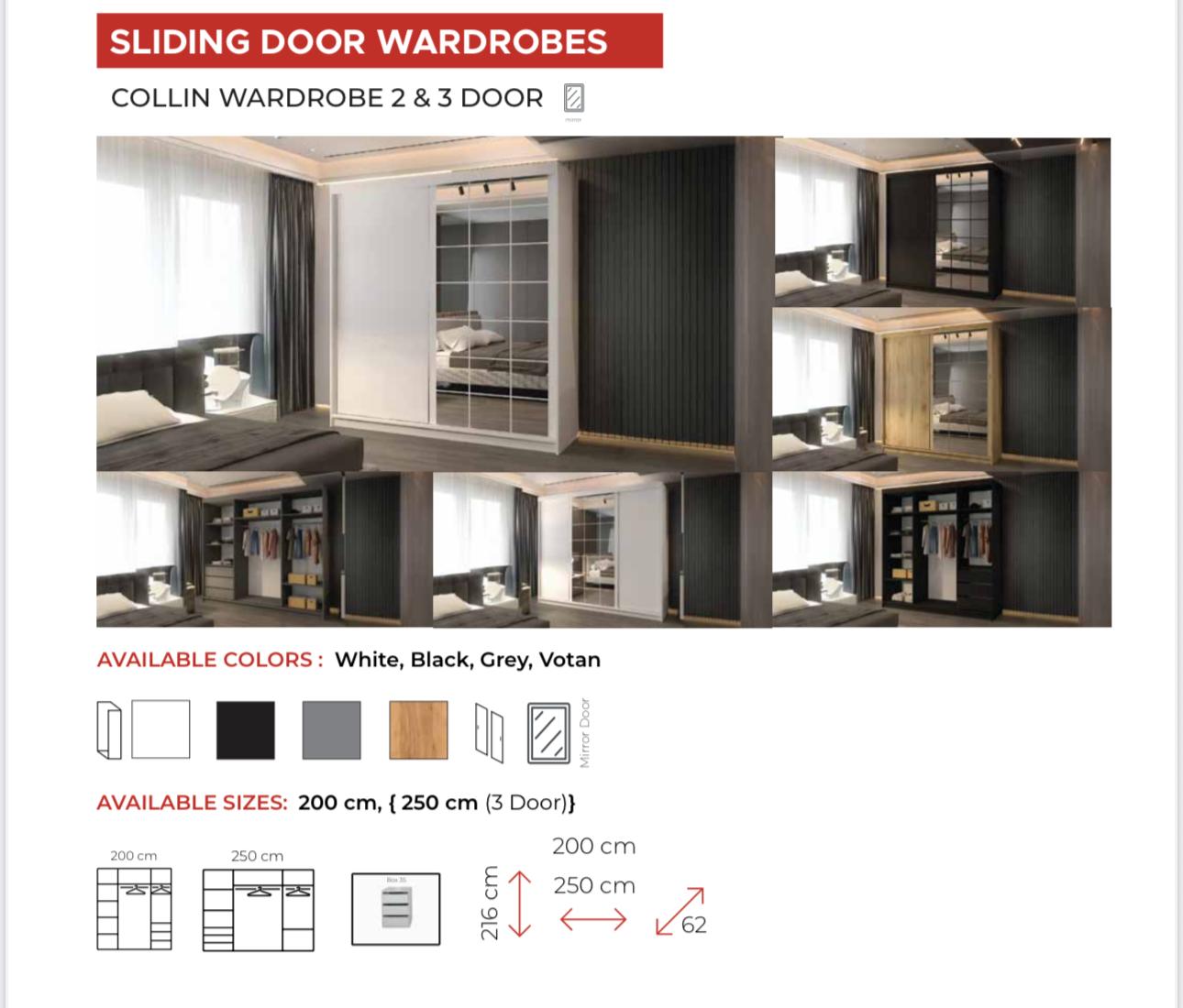 Collin Premium Sliding Mirror Wardrobe with Quad-Panel Geometric Striped Facade