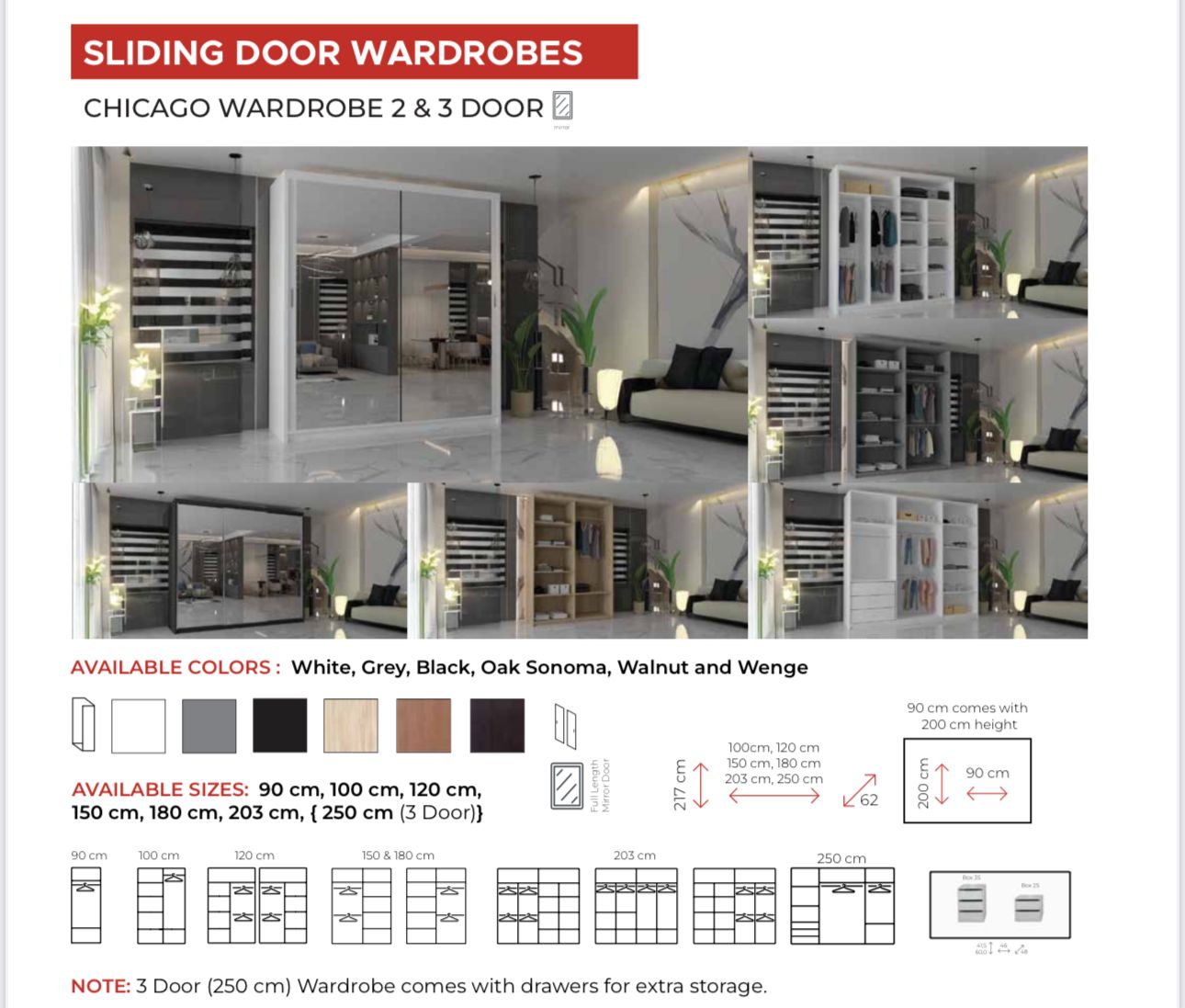 Chicago Premium Sliding Mirror Wardrobe