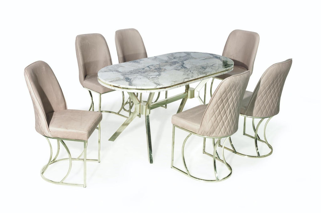 Siena Extendable High-Gloss Marble-Effect Luxury Dining Table