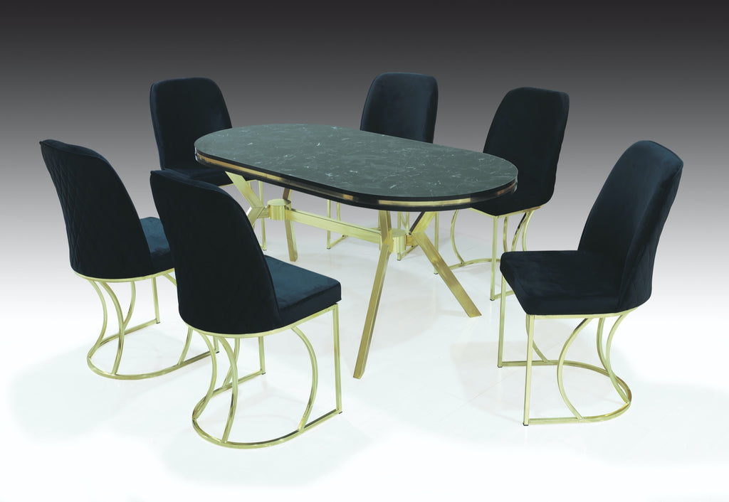 Siena Extendable High-Gloss Marble-Effect Luxury Dining Table