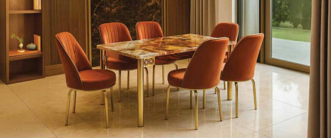 Siena Extendable High-Gloss Marble-Effect Luxury Dining Table