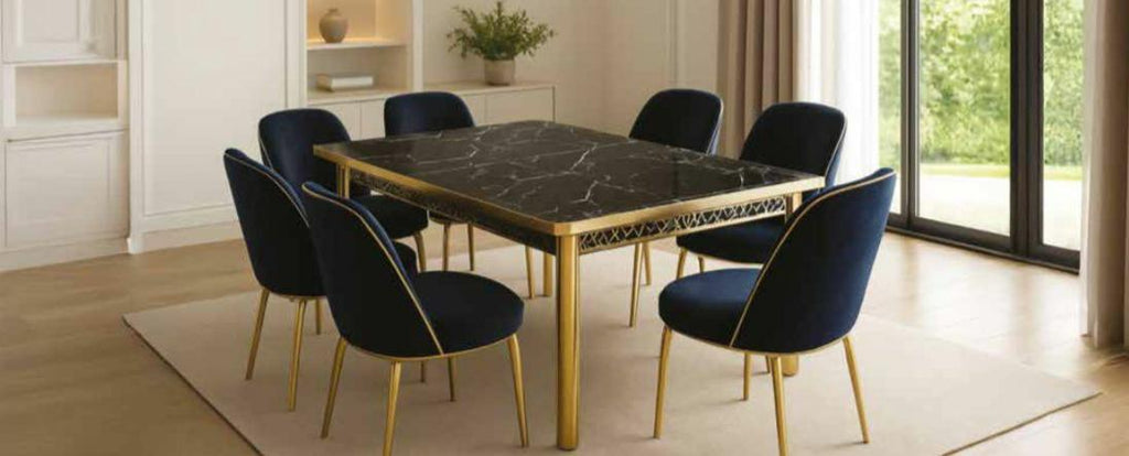 Siena Extendable High-Gloss Marble-Effect Luxury Dining Table