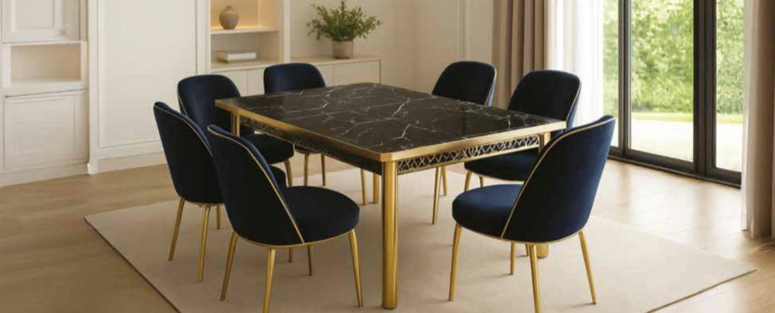 Siena Extendable High-Gloss Marble-Effect Luxury Dining Table