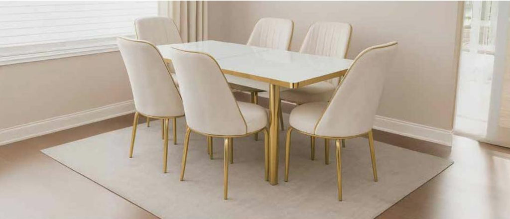 Siena Extendable High-Gloss Marble-Effect Luxury Dining Table