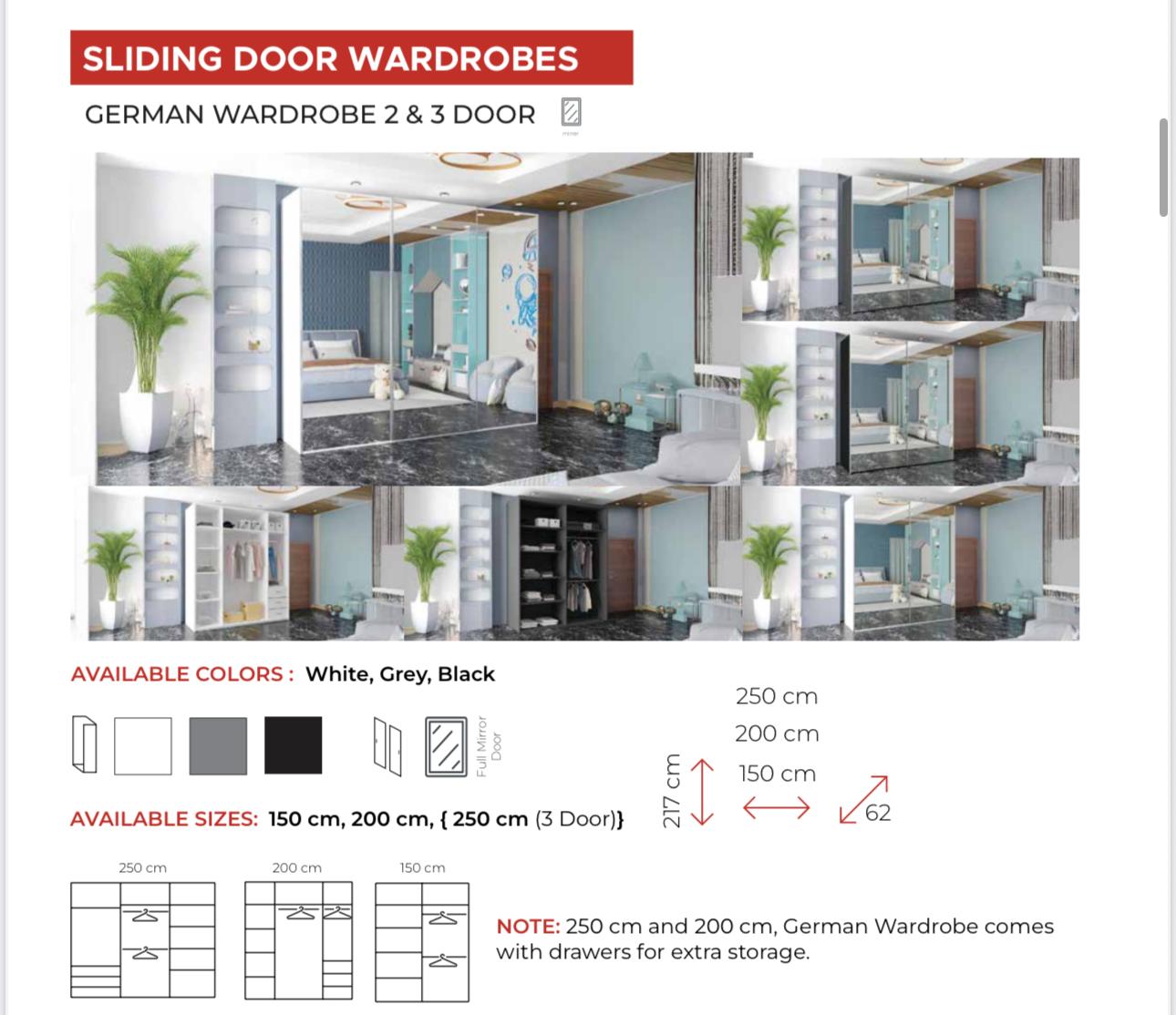 German Premium Sliding Mirror Wardrobe Range with Tri-Panel Minimalist Design